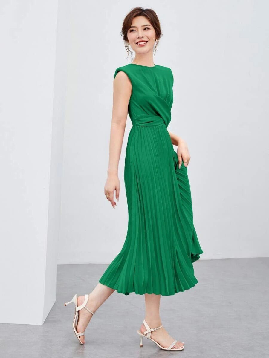 Green formal dress with floral details