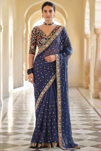 Navy sari with silver details