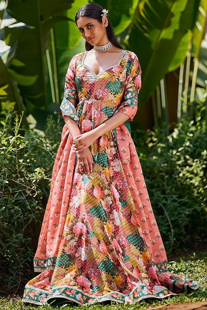 Colorful embroidered anarkali dress