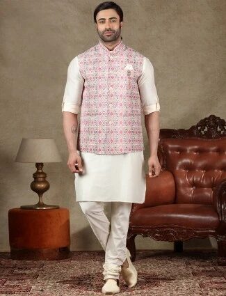 Blue embroidered kurta with white trousers